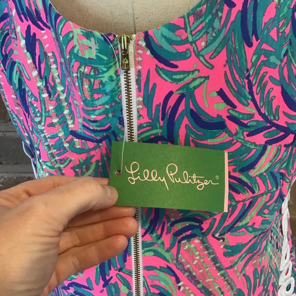 Lilly Pulitzer Pink & Blue Tropical Print Sleeveless Shift Dress - Picture 5 of 8